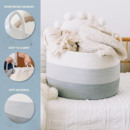 OrganiHaus Round Toy Basket & Blanket Basket, Cotton Rope 20x13" - color: 3-toned Gray, size: Wide