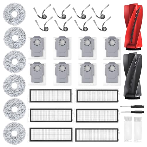 34 Pcs Qrevo S5V/Qrevo Curv/Qrevo Edge Replacement Accessories for Roborock Robot Vacuum,1 Pair Main Brush, 6 HEPA Filter,8 Dust Bag, 8 Side Brushe,6 Mop Cloth Pad - style: Qrevo S5V/Qrevo Curv/Qrevo Edge