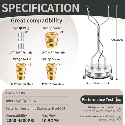 LidoDola 24'' Pressure Washer Surface Cleaner, Power Washer Accessory - size: 24 Inch Silver