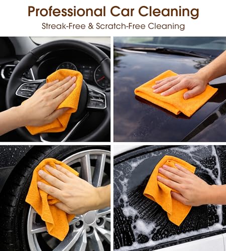 Microfiber Cleaning Cloth Roll, 100 Pack 12 x 12 Inch Tear Away Reusable Paper Towels, Thick Cleaning Towels, Absorbent Lint Free Washable Rags for Kitchen, Car, Garage and Workshop - Apricot Orange - color: Tangerine Yellow