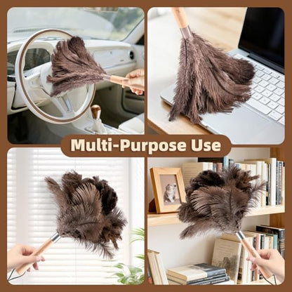 2 Pack Ostrich Feather Dusters for Cleaning with Wooden Handle, 13.5 inch - color: 13.5in-brown