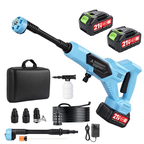 Cordless Portable Washer, Handheld Washer, Battery Operated Washer with 5M Elastic Hose for Car Home with Storage Boxes 120bar - color: Blue-01