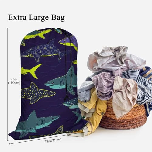 Swono Sharks Laundry Bags 28" x 40", Underwater Sea Life Pattern Versatile - Multi Use, Football Grid Oxford Cloth, Colorful - color: Sharks