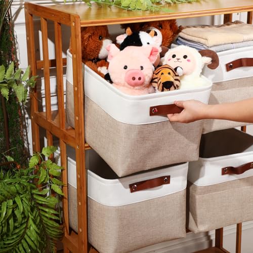 Uiifan 16 x 12 x 10 Inch 8 Pack Fabric Storage Baskets with Handles, Beige - color: Beige, size: 16 x 12 x 10 Inch