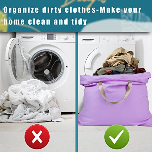 LOLOMLO Extra Large Canvas Laundry Bags with Handles & Drawstring Closure, Heavy Duty Tears Resistant Clothes Storage Travel Bags,25.5"x34",Purple - color: Purple