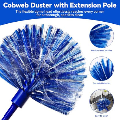 6-in-1 Duster with Extension Pole, 100" Long Reach Cleaning Kit for Home - size: 6 in 1