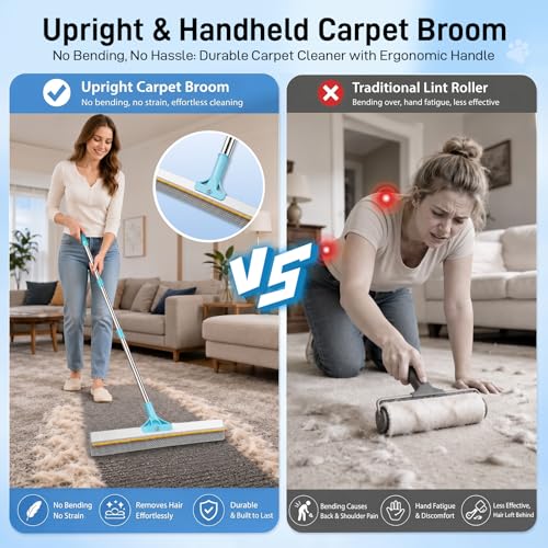 Carpet Rake for Pet Hair Removal, 3PCS Reusable