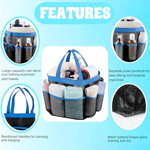 Mesh Shower Caddy Portable - 9 Pockets, Shower Bag for Dorm Room Camping - color: Blue