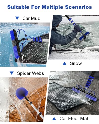 30Ft Reach Solar Panel Cleaning Brush Kit with 5-24ft Telescoping Pole, Water Fed Window Cleaner Tool with 20" Brush, Soap Dispenser, Cobweb Duster, Squeegee for Roof, RV, Gutter, Boat, Deck - color: Blue