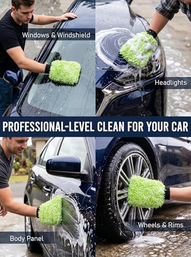TAKAVU Car Wash Mitt, 2 Pack Microfiber, Scratch-Free (Green & White) - color: Green