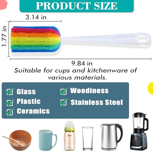 Bottle Brush Cleaner 4PCS Sponge Cleaning Brushes Long Handle Scouring Pad Scrub Brushes for Kitchen Clean Baby Bottle Glasses Mugs Cups (4 PCS) - color: 4