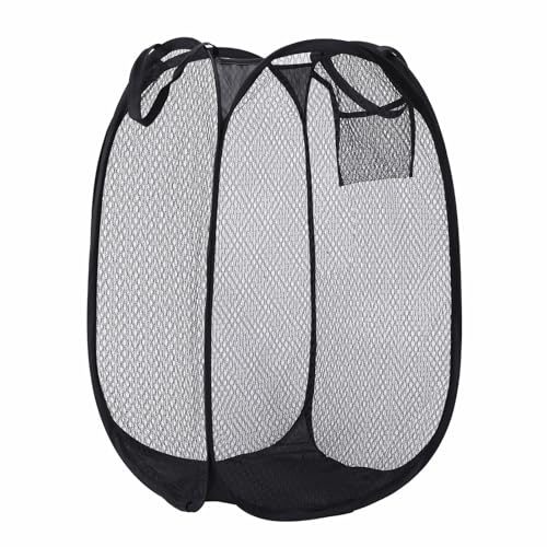 ULYSIA Collapsible Laundry Basket,Dirty Clothes Mesh Pop Up Hamper, Small Foldable Laundry Basket for Bathroom, Dorm, Travel Storage,Cruise Essentials Black