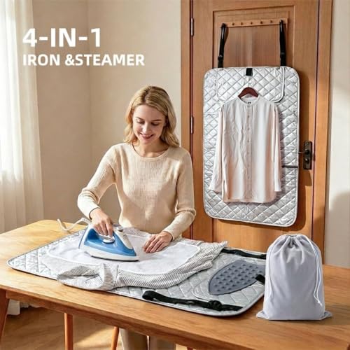 Ironing Mat Kit, 39.8" x 18.1" Foldable Portable Large 4-in-1 Ironing Mat with Magnetic Edges for Tabletop, Door, Washer & Dryer