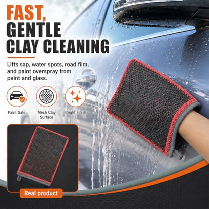 Clay Mitt for Car Detailing, No Scratch Reusable Magic Clay Bar Glove, Microfiber Auto Cleaning Supplies for Removing Debris from Paint, Glass, Wheels, Windshield(Red) - color: Red