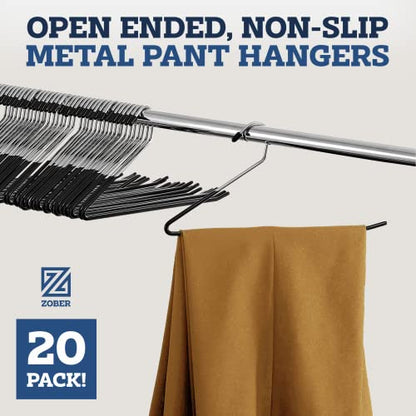 Zober Pants Hangers Non Slip - Open Ended Pants and Jean Hangers for Closet - Space Saving Clothes Hanger - Strong, Durable, Metal Pant Hangers (Black 2O Pack) (Pack of 2) - size: 2O Pack (Pack of 2)
