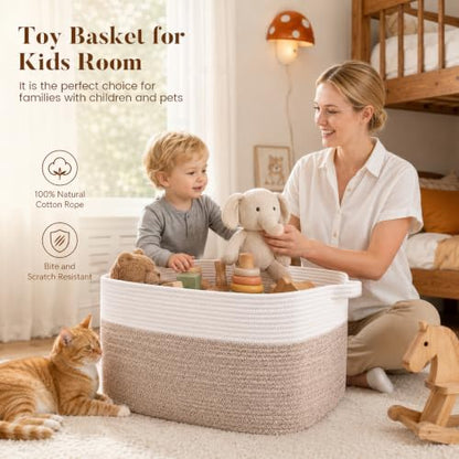 65L Large Woven Blanket Basket for Living Room, 19.7"x15.7"x11.8" - color: Brown & White, size: 19.7"x15.7"x11.8"