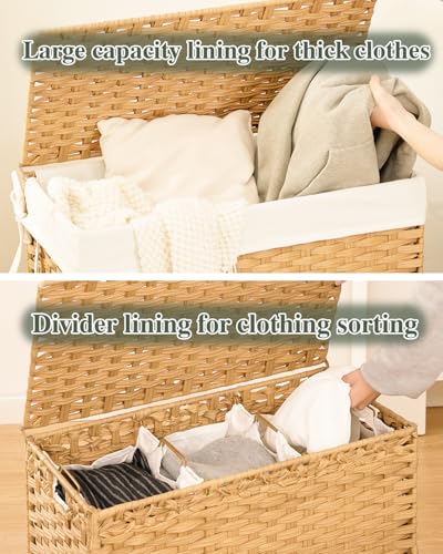 SETVSON Laundry Hamper with Lid Laundry Basket 132 L PE Rattan Natural - color: Natural, size: 35.0 Gal