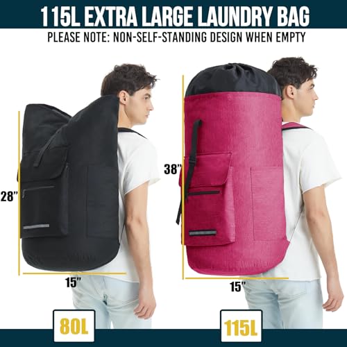 Laundry Bag Extra Large 115L，Laundry Backpack with Shoulder Straps，Sturdy Travel Laundry Bags with 4 Pockets，Laundry Backpack Heavy Duty，Clothes Hamper Bag XXL，College Dorm Essentials - color: Pink