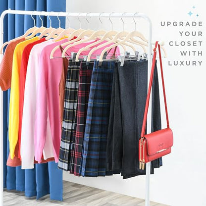 Home-it 10 Pack Velvet Hangers with Clips - Ivory Pants & Skirt Hangers - Ultra Thin No Slip Space-Saving for Pants, Skirts, Coats, Dresses, Tank Tops, Clothes - color: Ivory