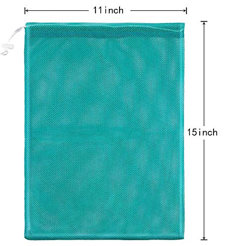 Frienda 6 Pieces Mesh Stuff Sack, 11 x 15 Inch Durable Nylon Drawstring Laundry Bag for Rinsing Beach Toys, Seashell Collecting, Mesh Bags and Travel(Turquoise) - color: Turquoise