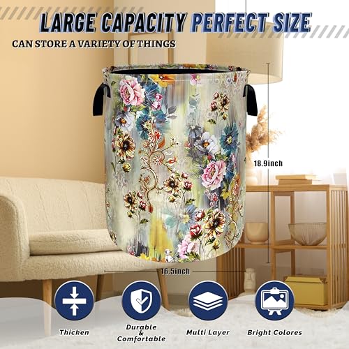 Beautiful Floral Laundry Basket Oxford Cloth Hamper 18.9"x16.5" - color: Beautiful Floral Flower