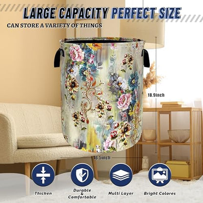 Beautiful Floral Laundry Basket Oxford Cloth Hamper 18.9"x16.5" - color: Beautiful Floral Flower