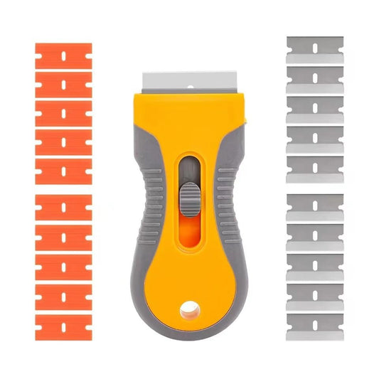 Razor Blade Scraper with Blades, Cleaning Razor Scraper, Glass Top Stove Scraper for Oven Door, Cooktop Glass Paint Scrapers (Yellow Kit) - color: Yellow Kit