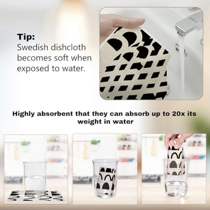 6 Pack Swedish Dishcloths Black White Kitchen Towels 11 - color: Multi 1519