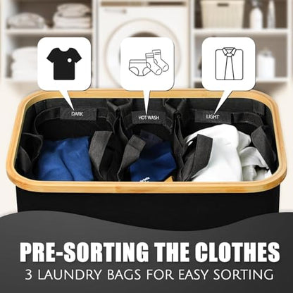 Hampers for Laundry Basket with Lid, 160L Large Laundry Hamper 3 Section - color: Black, size: 160L