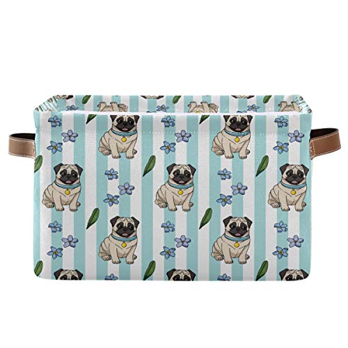 Cute Cartoon Pugs Storage Basket Bin, Foldable Fabric Organizer - color: Cute Cartoon Pugs, size: 1 PCS