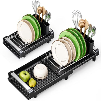 TOOLF Small Dish Drying Rack, Expandable and Space-Saving, Matte Black - color: Matte Black