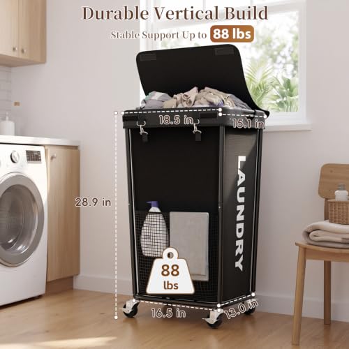 Laundry Hamper with Wheels and Lid, 110L Large Rolling Laundry Basket Black - color: Black, size: 110L