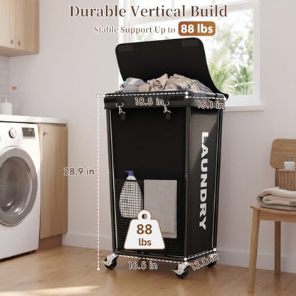 Laundry Hamper with Wheels and Lid, 110L Large Rolling Laundry Basket Black - color: Black, size: 110L