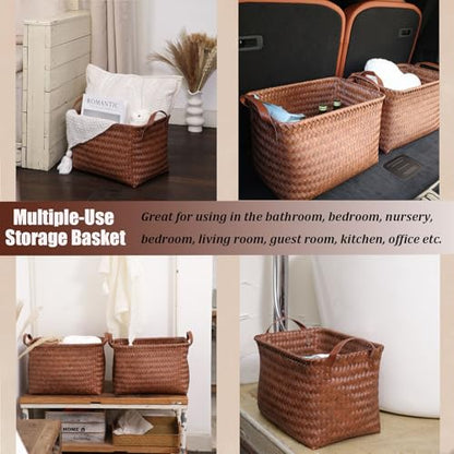 BROWNLILY Handwoven Wicker Storage Baskets, Pack of 4, Brown - color: Brown*4