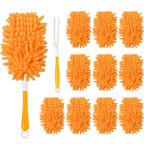 10Pcs Reusable Duster Refill Compatible with Swiffer Hand Duster +1 Handle, 360 Heavy Duty Duster Refills for Cleaning, Office, Ceiling Fan (10PCS+1Handle) - size: 10PCS+1Handle