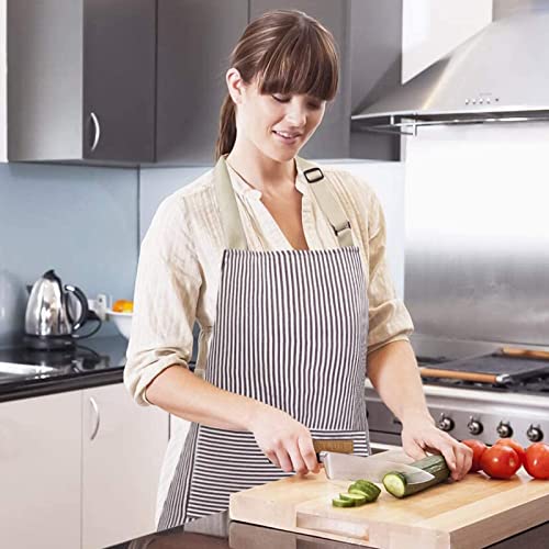 NLUS 2 Pack Kitchen Cooking Aprons, Adjustable Bib Soft Chef Apron with 2 Pockets for Men Women (Brown/Dark Black Strips) - color: Brown/Dark Black