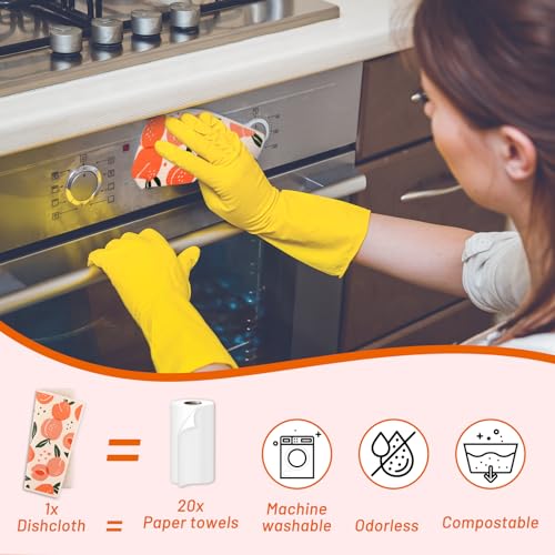 Lucomb 10 Pack Swedish Dishcloths with Hanging Clips, Reusable Swedish Dish Towels Biodegradable Cellulose Cleaning Cloths Washable Dish Wipes for Kitchen Home Office(Quick Drying & Super Absorb) - color: Peach Prints