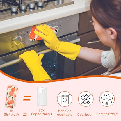 Lucomb 10 Pack Swedish Dishcloths with Hanging Clips, Reusable Swedish Dish Towels Biodegradable Cellulose Cleaning Cloths Washable Dish Wipes for Kitchen Home Office(Quick Drying & Super Absorb) - color: Peach Prints