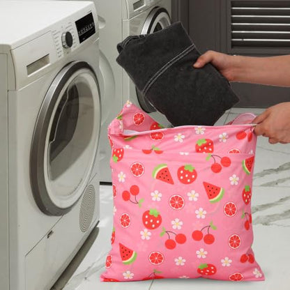 2pcs Travel Waterproof Laundry Bag, Cloth Diaper Wet Dry Bags with Handle & 2 Zipper Pockets, Reusable Washable Dirty Clothes Bag for Baby Adult Travelling Hanging, Bathing Beach Pool Daycare - color: Cartoon 2 Blue + Pink