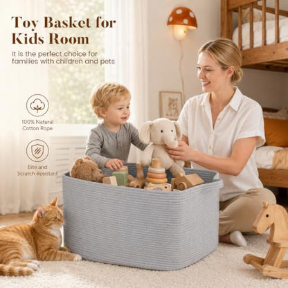 65L Large Woven Blanket Basket for Living Room, 19.7"x15.7"x11.8" - color: Light Grey, size: 19.7"x15.7"x11.8"