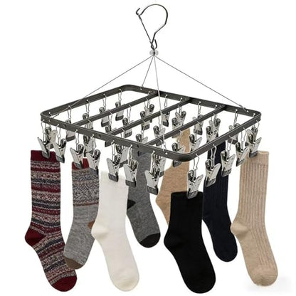 Pants Hanger Clothes Laundry Drying Rack with Clip Metal Black - color: Black