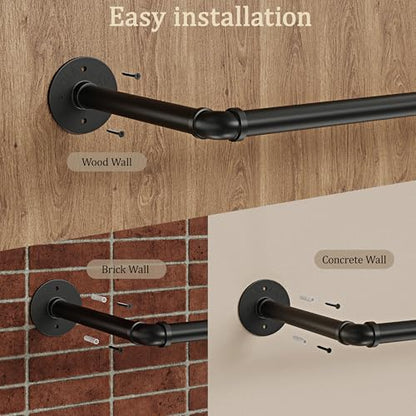 Wall Mounted Clothes Rack 32 Inch, Industrial Pipe Clothing Hanger Black, Heavy Duty Wall Mount Closet Rod for Bedroom, Entryway, Laundry Drying Rack, Retail Display Clothes Rod (Set of 2) - color: Black, size: 32 Inch (2 Pack)