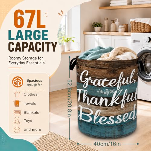 Grateful Thankful Blessed Laundry Basket,Foldable Oxford Laundry Hamper with Handles,Collapsible Clothes Storage Bucket Tote Bag for Laundry Room,Bathroom,Bedroom,Dorm - color: Grateful Thankful Blessed