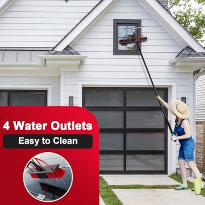 35ft Long Reach Solar Panel Cleaning Brush & Squeegee Kit, Aluminum Extendable Water Fed Pole Kit, 22in Wide Brush,Squeegee, Bendable Dusting Brush, Outdoor Window Washing Equipment Tool Kit - color: 35ft, size: Large