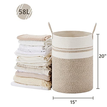 VIPOSCO 58L Tall Woven Laundry Basket Hamper, Brown White - color: Brown & White, size: 58L