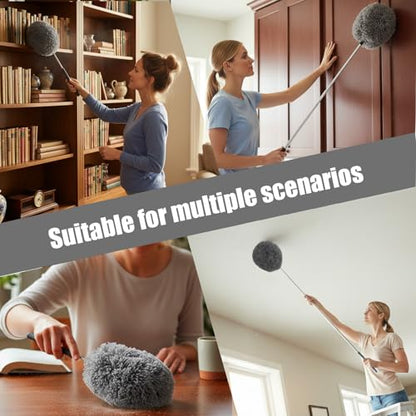 Extendable Feather Duster Telescopic Dust Remover for Home Office Car Furniture High Ceiling Cleaning Multi Purpose Tool(Grey,Round Head) - color: Gray, size: 12.6 in