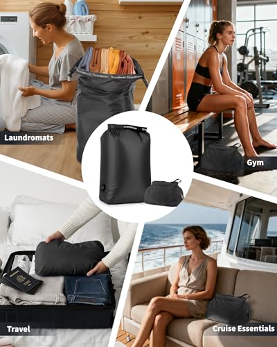 Travel Laundry Bag, Pump-free Vacuum Compression Dirty Clothes Bag, Large Reusable Waterproof & Washable Laundry Bag, Wet and Dry Bag, Ideal for Suitcases, Cruise Essentials (1 Pack) Black - color: Black, size: 23" L × 17" W × 6.5" H