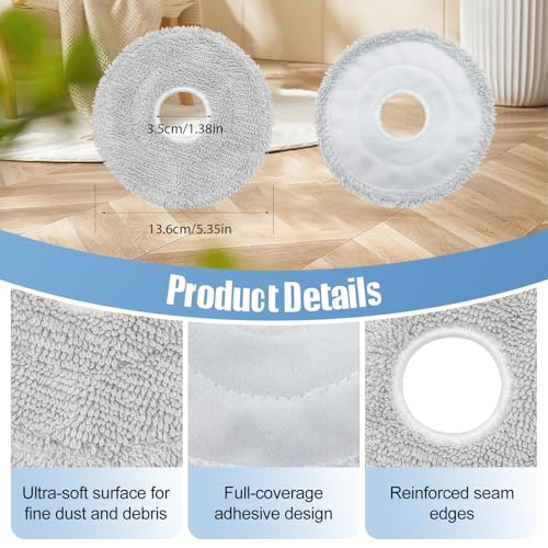 6Pcs P10 Pro/ P50 Pro Mop Pads Replacement for Mova V50 Ultra/P50 Pro Ultra/P10 Ultra/P10 Pro Ultra Robot Vacuum Cleaner - Washable Microfiber Reusable Mopping Cloths