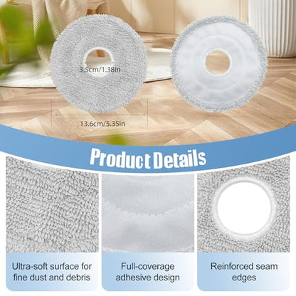 6Pcs P10 Pro/ P50 Pro Mop Pads Replacement for Mova V50 Ultra/P50 Pro Ultra/P10 Ultra/P10 Pro Ultra Robot Vacuum Cleaner - Washable Microfiber Reusable Mopping Cloths