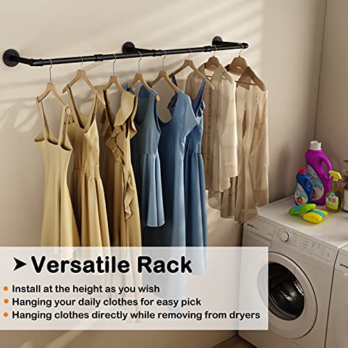 Wall Mounted Clothes Rack, 60in Industrial Pipe Clothing Rack for Hanging Clothes, Heavy Duty Garment Rack Wall, Space-Saving Bar, Multi-Purpose Hanging Rod for Laundry Room, Bedroom, 2 Packs - size: 60.0Inches